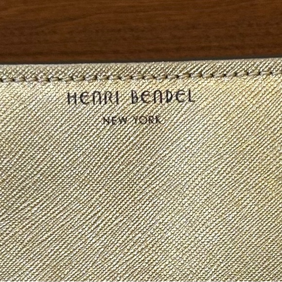 Henri Bendel New York West 57th Metallic Gold Saffiano Leather Cosmetic Clutch - Picture 2 of 13